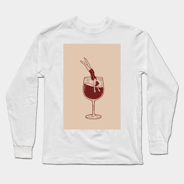 Dive Into Wineglass Long Sleeve T-Shirt by calamarisky